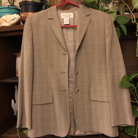 Taupe/grey/beige blazer with subtle plaid design - Picture 2 of 5